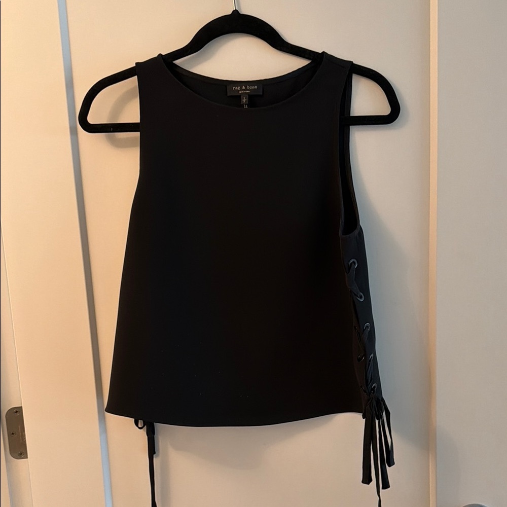 Rag & Bone Black Sleeveless Lace-Up Side Top